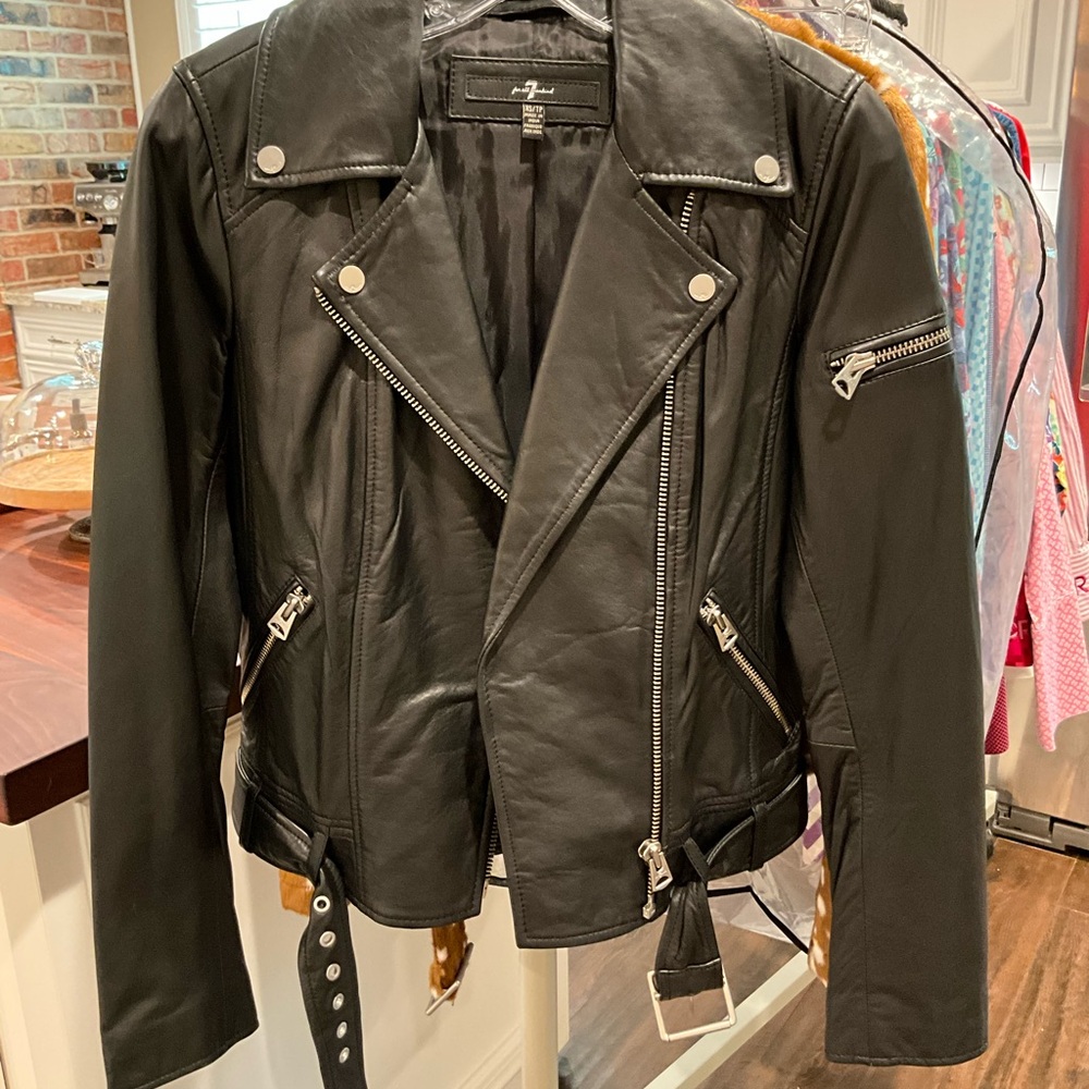 7 For All Mankind Black Leather Moto Jacket